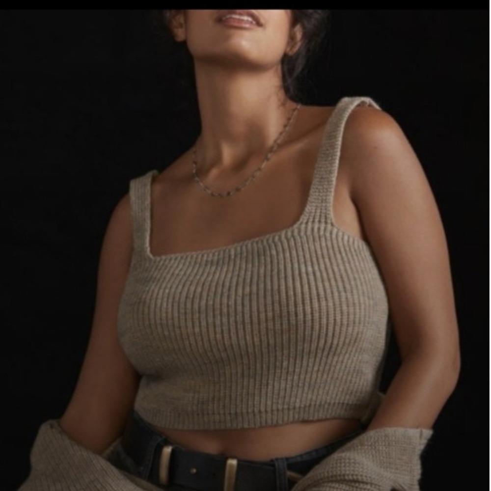 By Anthropologie Twist-Front Sweater Set Grey Gris 2-Piece Tank Pullover XS NWT - Picture 7 of 7